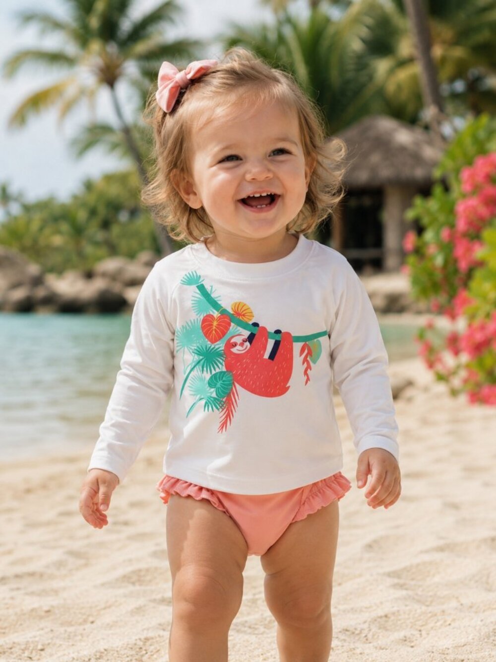 Cat & Jack Baby Rash Guard 18M White Sloth Tropical Long Sleeve UPF 50 New